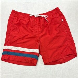 Red Swim Shorts with Stripes